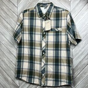 NWT Toad & Co Short Sleeved Shirt Men Plaid Button Organic Cotton Size M